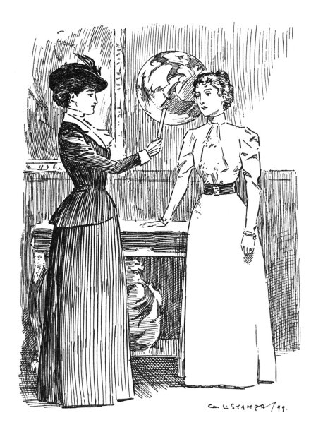 英国讽刺漫画漫画插图-女人拿着照片和另一个女人说话图片下载