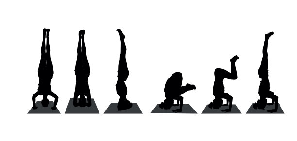 瑜伽姿势头倒立剪影集。图片下载