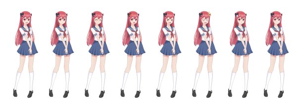 动漫女学生穿着水手服，蓝色裙子图片下载