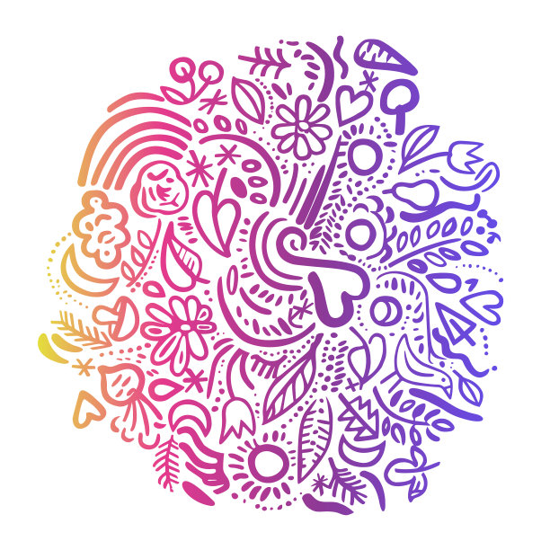 6月5日，世界环境日。以暖色渐变手绘地球象征性插图，由水墨书法中与自然或生态相关的小符号组成，数字化增强并上色图片下载