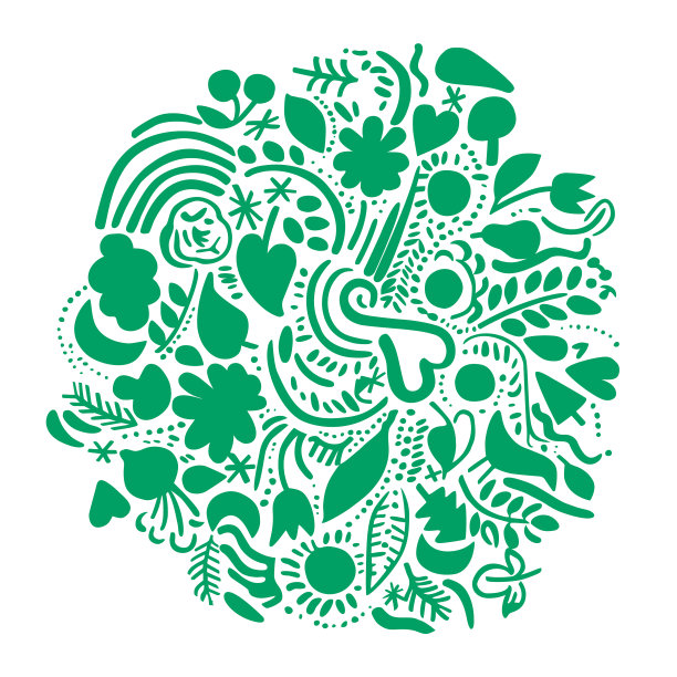 6月5日，世界环境日。手绘地球的象征性插画用绿色，由小的自然或生态相关的符号在水墨书法，数字增强和彩色图片下载