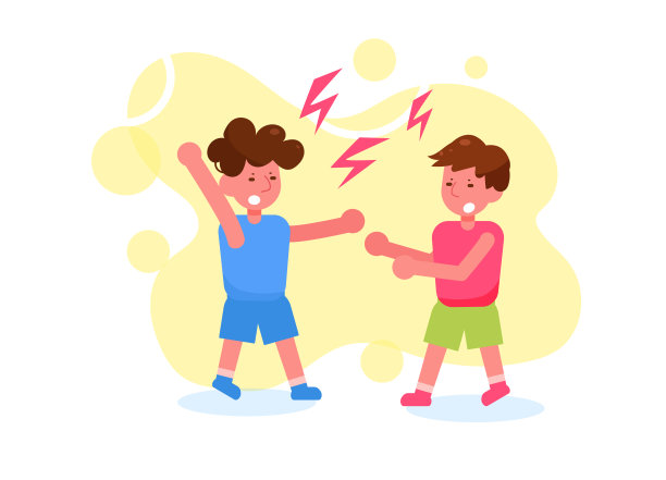 男孩们骂骂咧咧，争论不休。卡通。白色背景上的孤立艺术。平图片下载