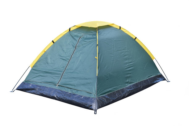 深绿色圆顶帐篷孤立在白色背景。图片下载