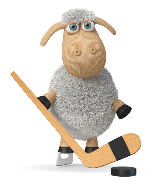 3d插图有趣的羊与一根棍子和一个冰球图片下载