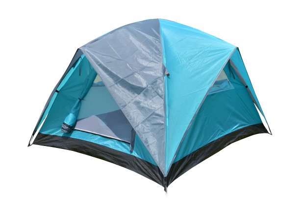 单色帐篷，可在白色背景下容纳2人的露营帐篷。图片下载