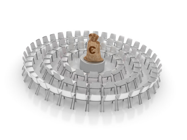 圆形椅子与欧元钱袋- 3D渲染图片下载