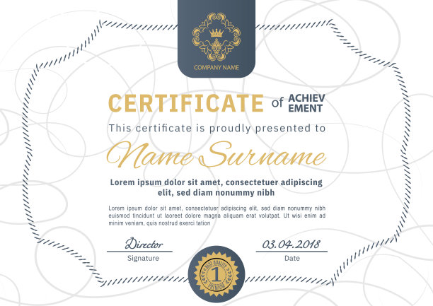 官方证书用蓝色曲线简单边框。现代商务皇冠设计图片下载