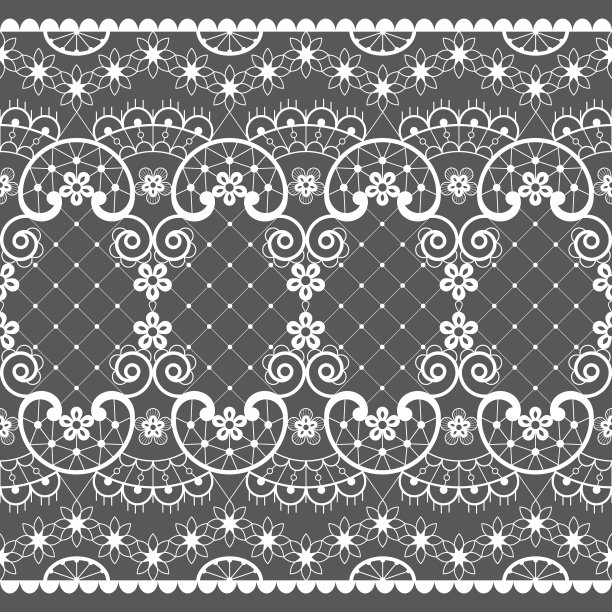 浪漫的蕾丝无缝矢量图案，复古婚礼蕾丝设计在白色的灰色背景图片下载
