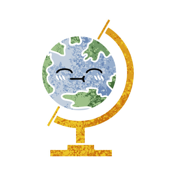 复古插画风格的卡通世界地球仪图片下载
