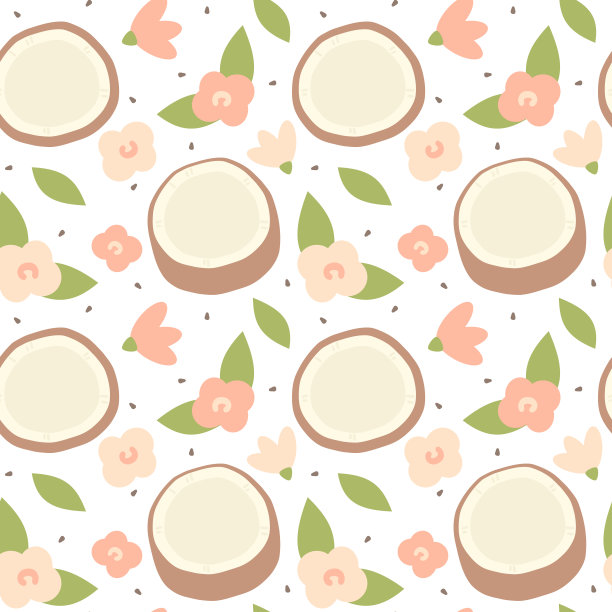 可爱可爱的现代夏季无缝矢量图案背景插图与手绘椰子和花图片下载