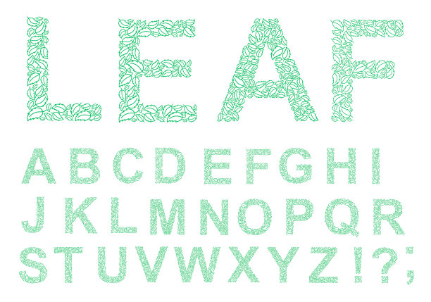 绿叶字母集合矢量插图图片下载