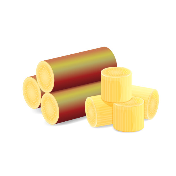 插图甘蔗，甘蔗，新鲜甘蔗块，甘蔗切割孤立在白色背景图片下载