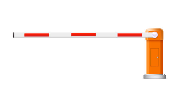 群的障碍。打开和关闭的红色和白色汽车护栏的详细插图。图片下载