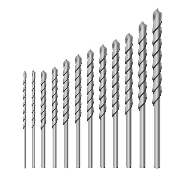 现实的3d详细的金属钻混凝土穿孔钻头设置工具的施工工作，钻孔。图片下载