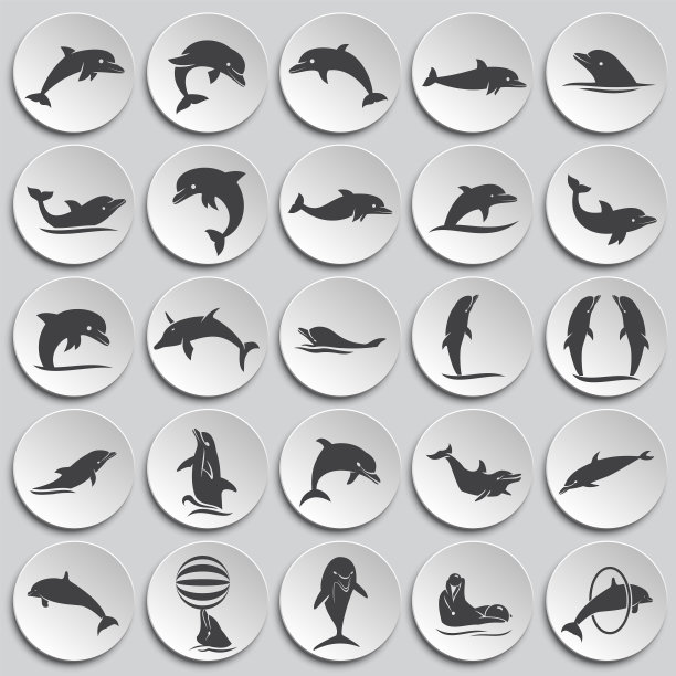 海豚图标设置在图形和网页设计的背景。简单的说明。网站按钮或手机应用的互联网概念符号。图片下载