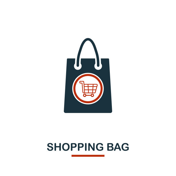 购物袋图标在两种颜色。创意的黑色和红色设计从电子商务图标集合。像素完美简单的购物袋图标，用于网页设计，应用程序，软件，打印使用图片下载