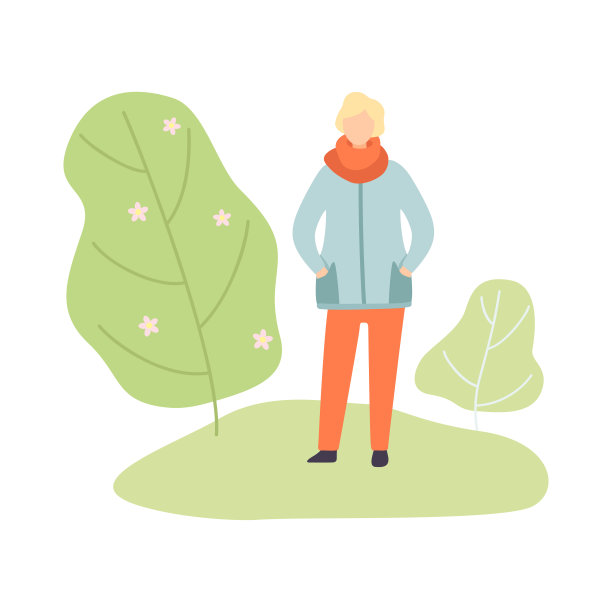 年轻人穿着暖和的衣服走在春天公园矢量插图图片下载