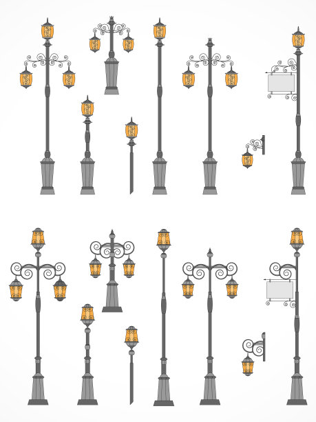 向量街灯组。图片下载