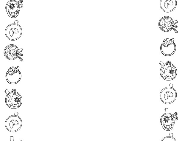装饰无缝图案与杯子和马克杯。字母黑白模板。卡通手绘纹理背景图片下载