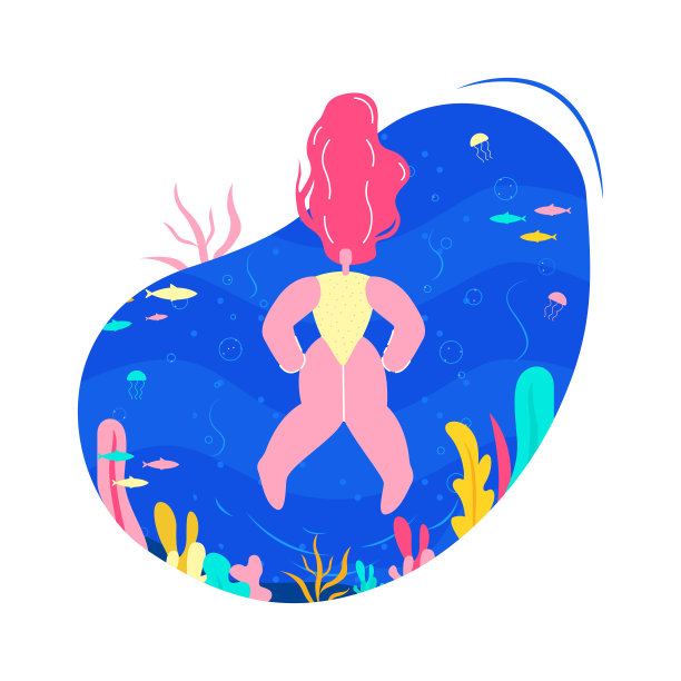 女人游泳在海平面矢量插图图片下载