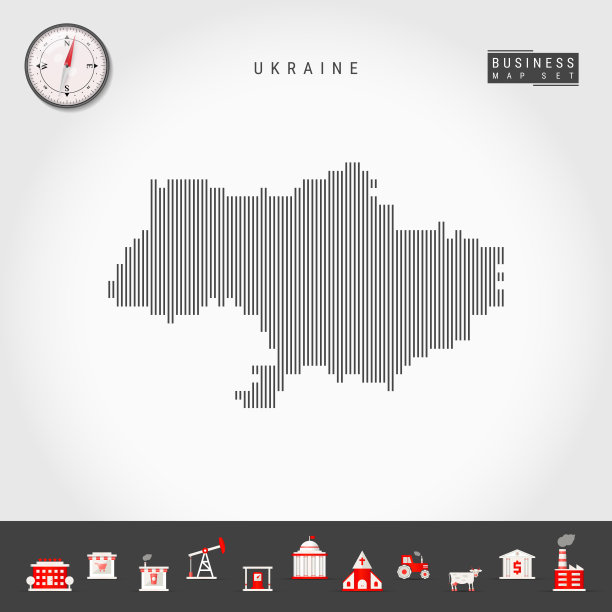 乌克兰矢量垂直线地图。乌克兰的条纹剪影。现实的指南针。业务图标图片下载