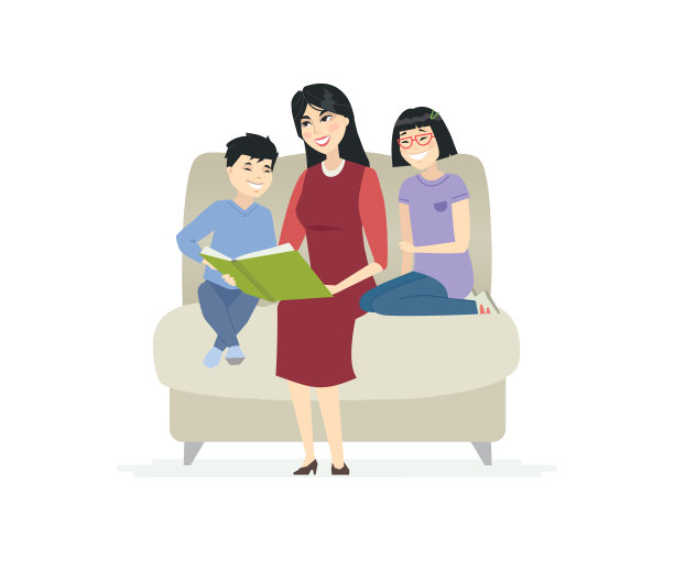 妈妈在读一篇童话——卡通人物插图图片下载