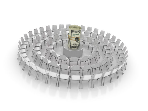 椅子圈与美元钞票滚动- 3D渲染图片下载