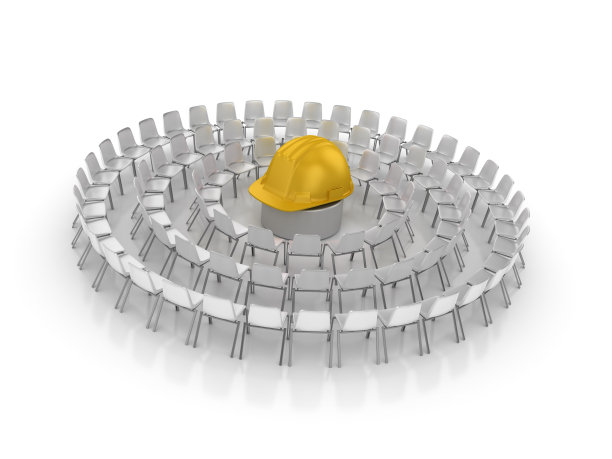圆形的椅子与建设头盔- 3D渲染图片下载