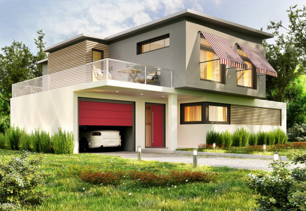 有车库和汽车的现代住宅图片下载