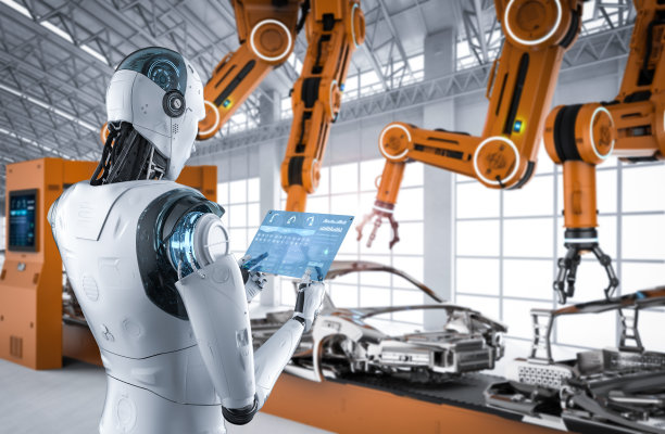 带玻璃平板的机器人图片下载