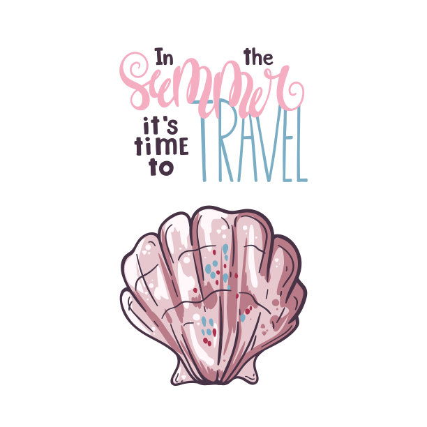 向量贝壳草图。字体:夏天是旅行的时候。图片下载