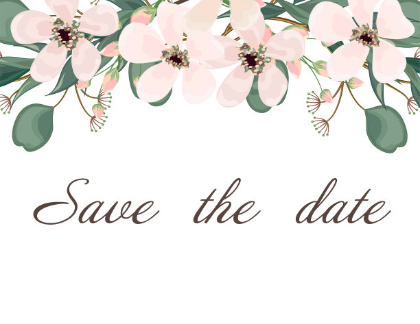 婚礼请帖，叶和花，水彩画。图片下载