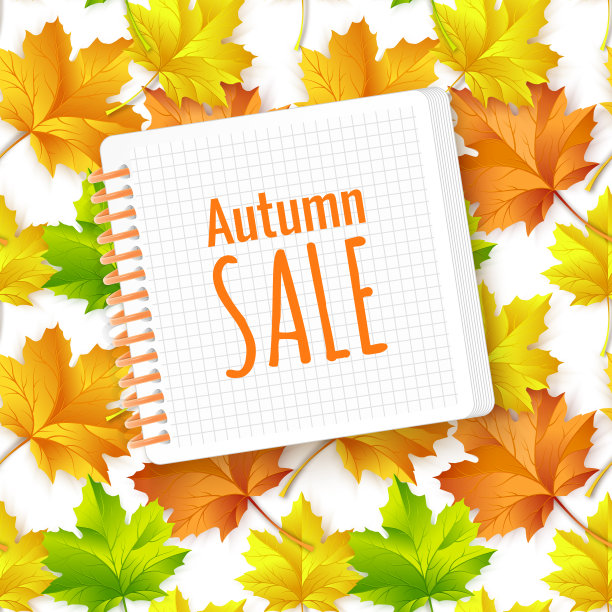 秋季促销横幅设计与五彩缤纷的秋叶背景秋季购物促销。矢量插图。图片下载