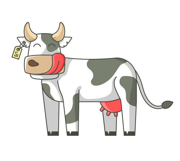 白色背景上欢快的奶牛。舔着脸。在白色的背景上。图片下载