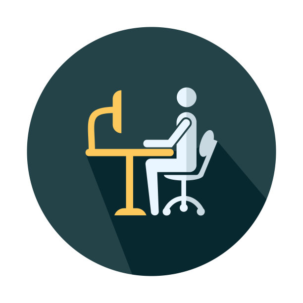 商人工作的电脑标志图标-平面插图图片下载