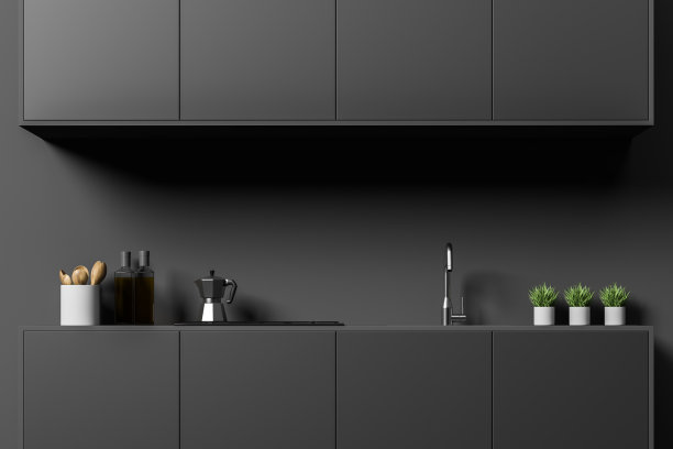 灰色的厨房台面和碗柜图片下载