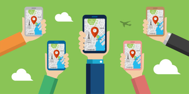 移动GPS导航服务平面插图。带有地图应用的手持手机(东京市)图片下载