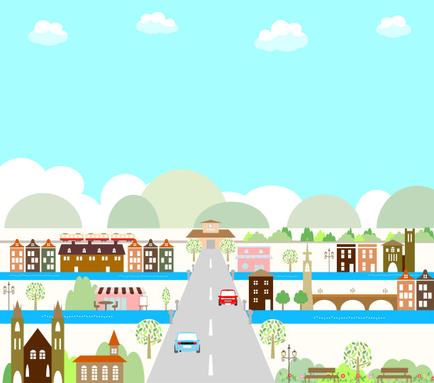 城镇和城市的插图在各种景观图片下载