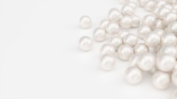 堆珍珠。背景的多元化美丽的珍珠。宝石，女性珠宝，珍珠。背景为您的横幅，海报，标志。美丽闪亮的海珍珠。三维演示图片下载