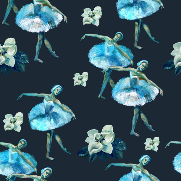 芭蕾彩绘亚克力无缝图案。手绘芭蕾舞者插图。印刷纺织品，布料，墙纸，剪贴簿图片下载