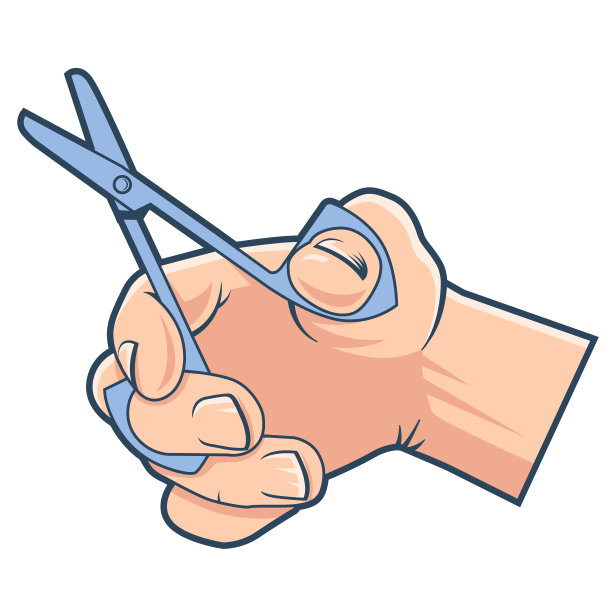 手持小剪刀进行切割。颜色图片下载