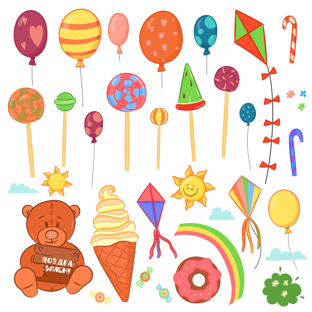 儿童礼品卡孤立元素设置图片下载