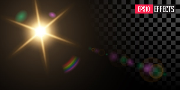 太阳。矢量透明星特殊透镜耀斑光效果。图片下载