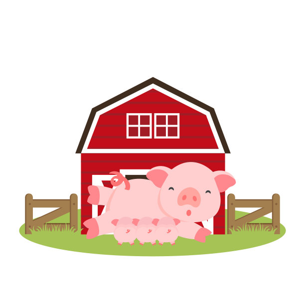 猪妈妈和她的孩子。母亲节贺卡。图片下载