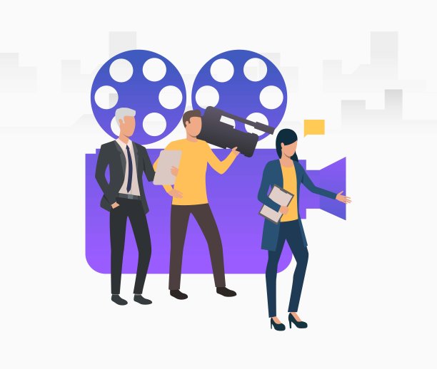 电视摄制组制作的报告文学矢量插图图片下载