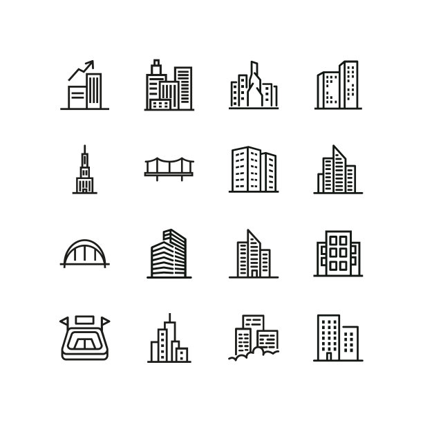 现代建筑线条图标集图片下载