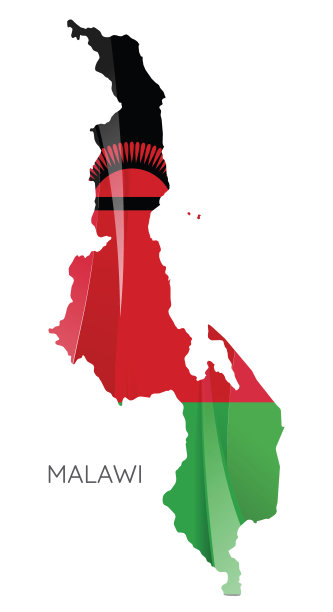 带有官方旗帜的马拉维地图。白底插图图片下载