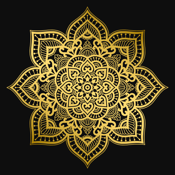 金色曼陀罗的设计。民族装饰。手绘印度图案。Mehendi冥想瑜伽指甲花主题。独特的金色印花。图片下载