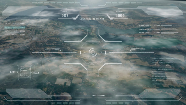 航拍：HUD数字未来监控屏幕显示图片下载