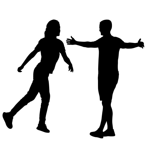 黑色剪影一组人站在各种姿势图片下载